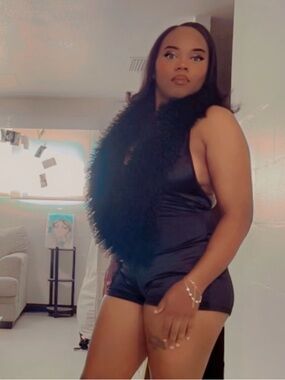 Black Satin Bodysuit with Feather Boa